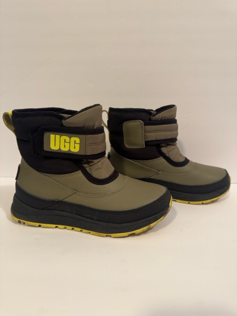 UGG Kids' Olive & Black Winter Boots with Yellow Accents—sz 1